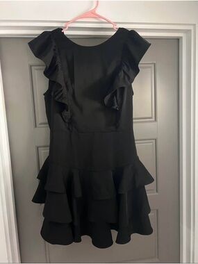 vestique Black Ruffle-Tier Mini Dress